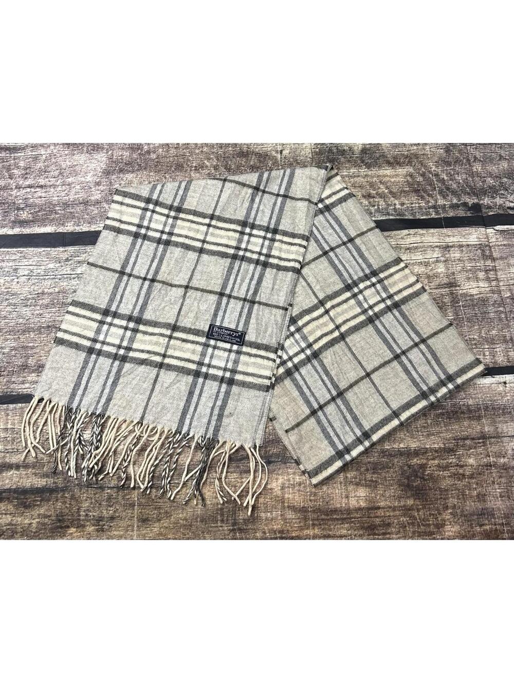 VTG Burberrys London Scarf Nova Check Lambswool England 64x11